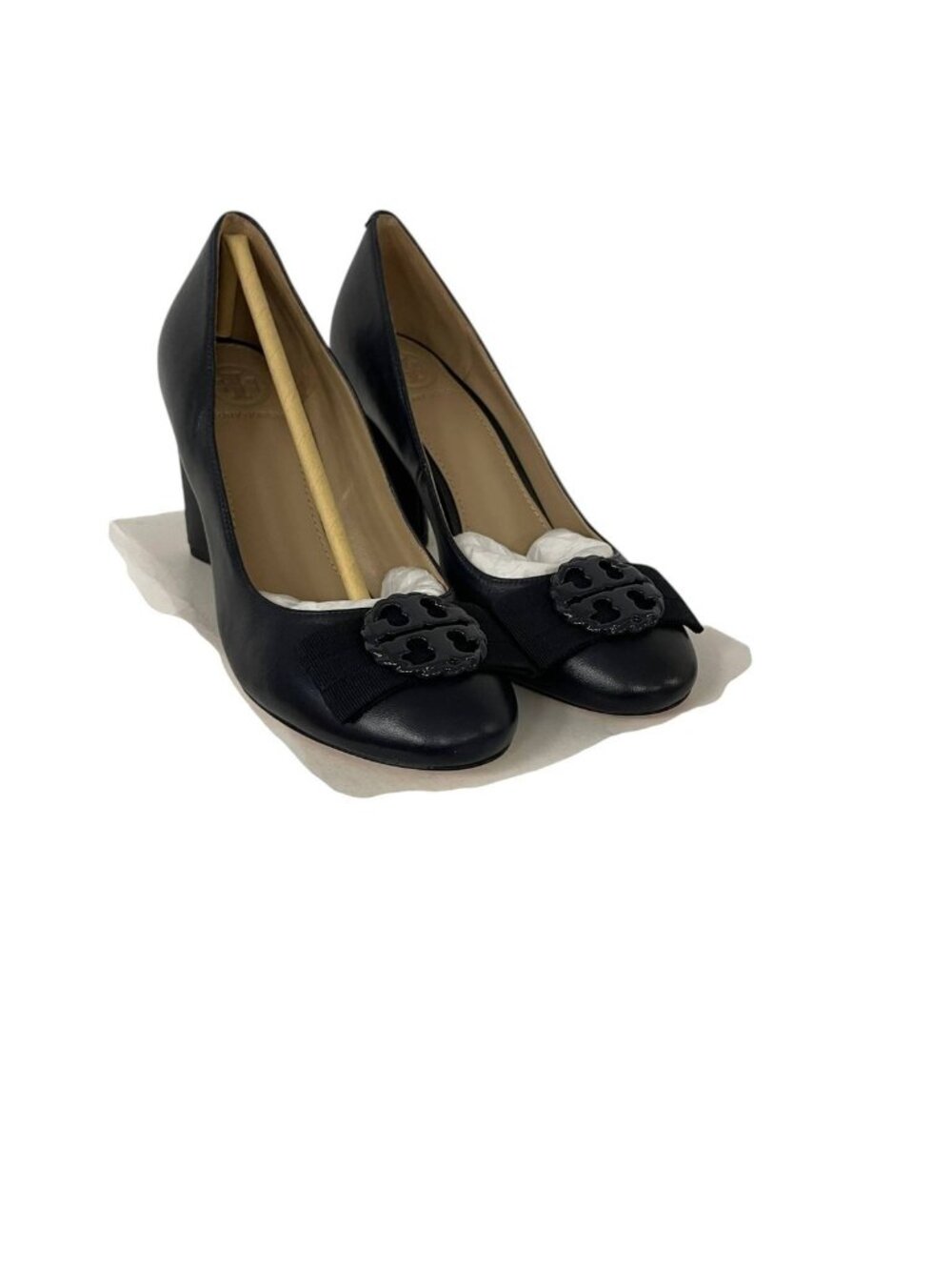 Tory Burch Elizabeth Bow 85mm Pumps Navy Leather Round Toe Heels Size 6 New